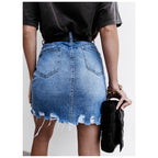 Damen Denim-Rock mit fransigem Saum und modernem Schnitt R&B