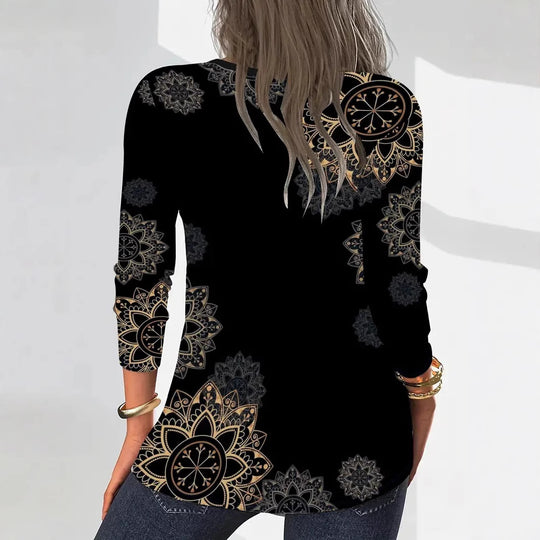 Damen Langarmshirt mit Reißverschluss und floralem Muster R&B