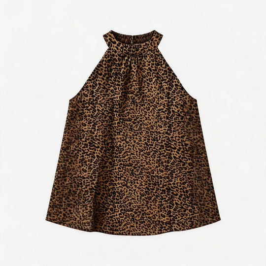Damen Asymmetrisches Haltertop mit Leopardenmuster R&B