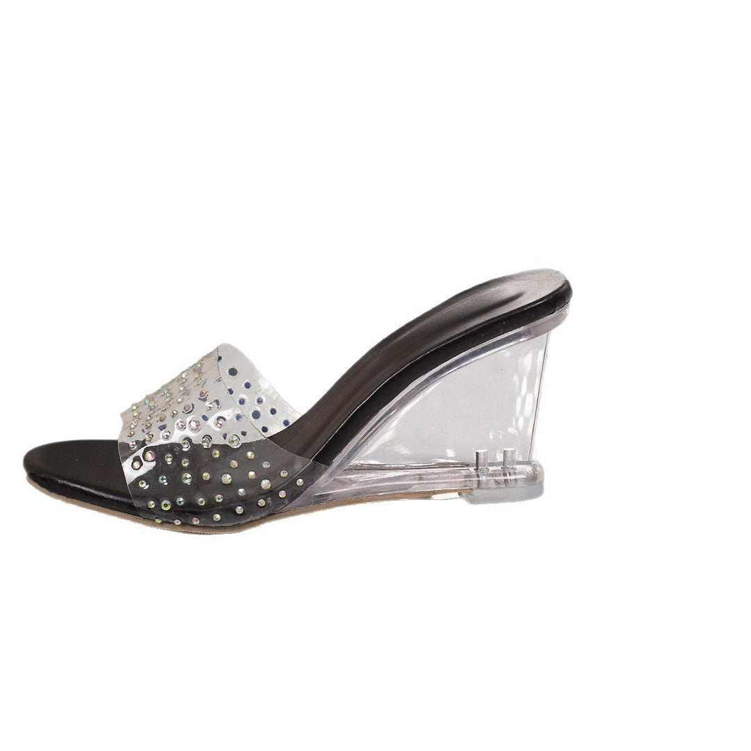 Damen Glitzernde Slingback-Sandalen mit transparentem Mittelteil und elegantem Blockabsatz R&B