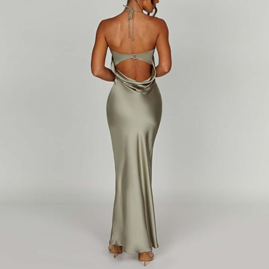 Damen elegantes Satin-Abendkleid mit dünnen Trägern R&B