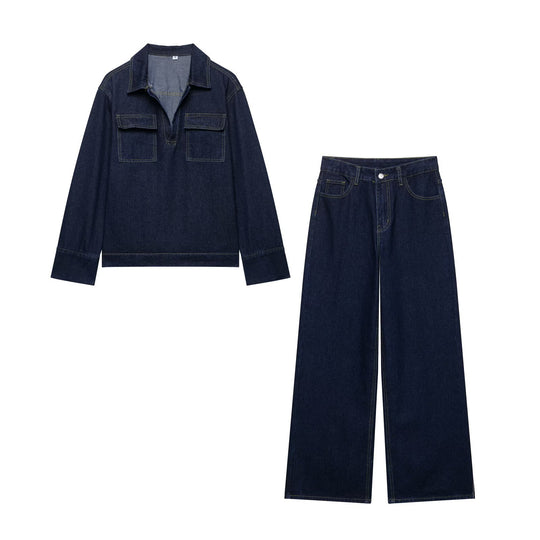 Damen Weite Denim-Hose mit hohem Bund und strukturiertem Schnitt R&B