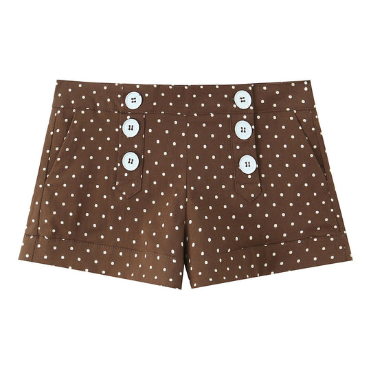 Damen elegante Kurzshorts mit Knopfdetails und Pünktchen R&B