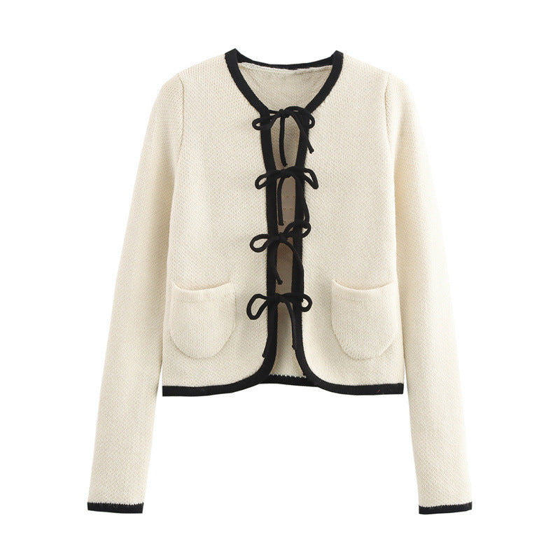 Damen Elegante Strickjacke mit raffinierten Schleifen und Taschen R&B