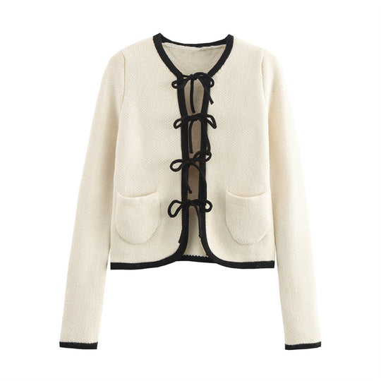 Damen Elegante Strickjacke mit raffinierten Schleifen und Taschen R&B