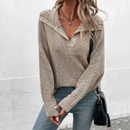 Damen stylischer Strickpullover mit tiefem V-Ausschnitt und überschnittenen Ärmeln R&B