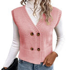 Damen Strickweste mit doppelter Knopfleiste und stylischem V-Ausschnitt R&B