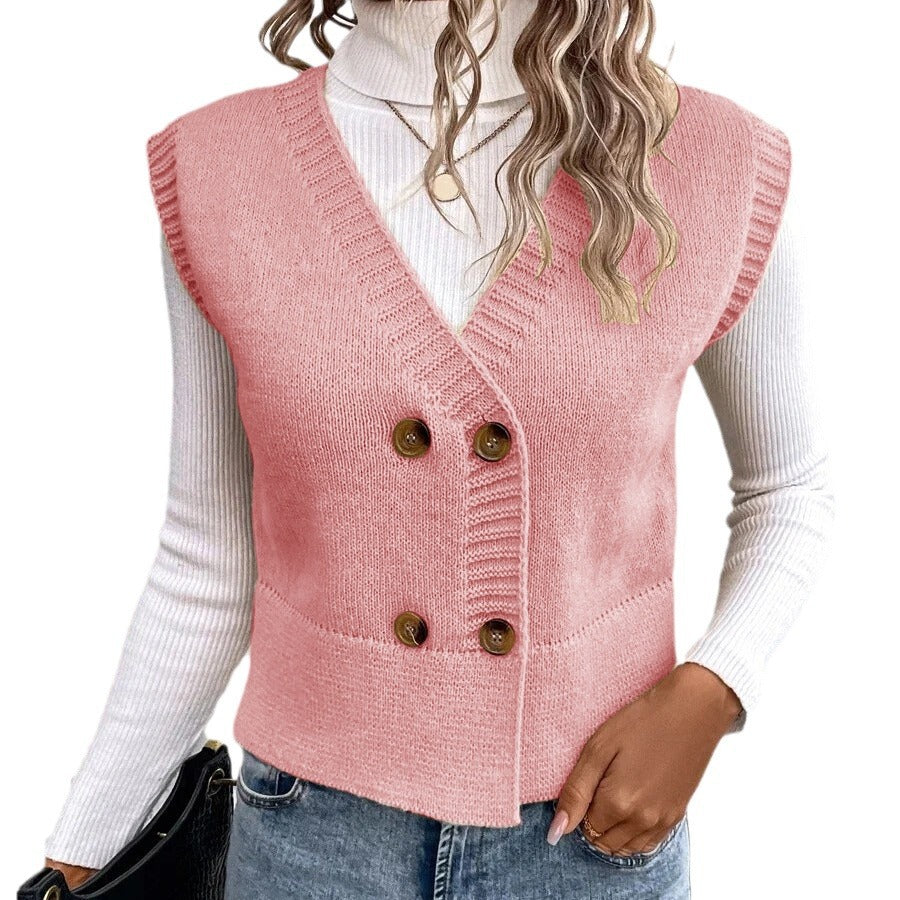 Damen Strickweste mit doppelter Knopfleiste und stylischem V-Ausschnitt R&B