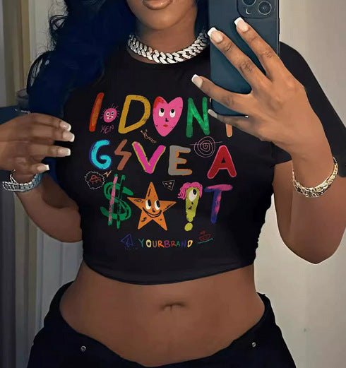 Damen Crop-T-Shirt mit kreativem Aussage-Design R&B