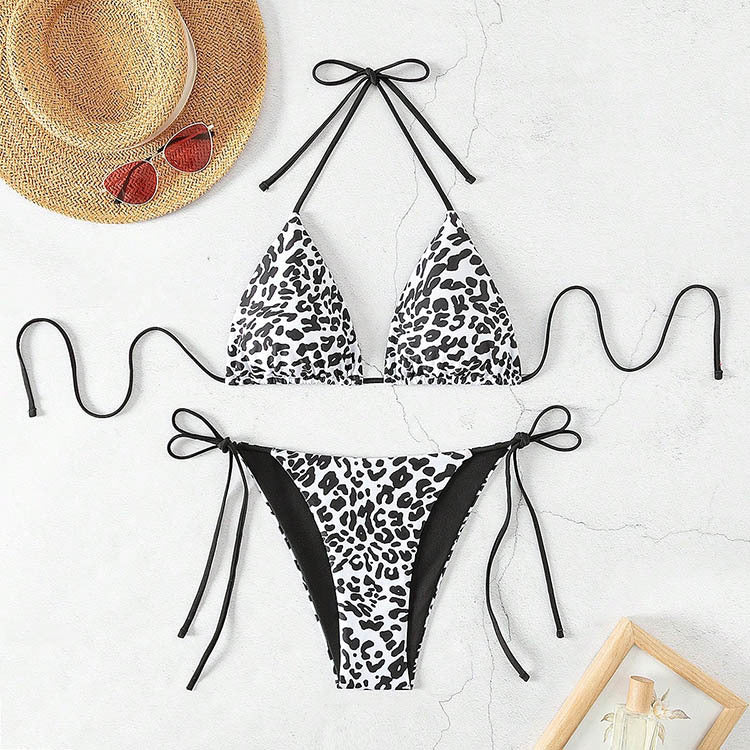 Damen Triangel-Bikini-Set mit verstellbaren Bindebändern und animalischem Design R&B
