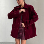 Damen Veloursjacke im modernen Oversized-Stil mit praktischen Taschen R&B
