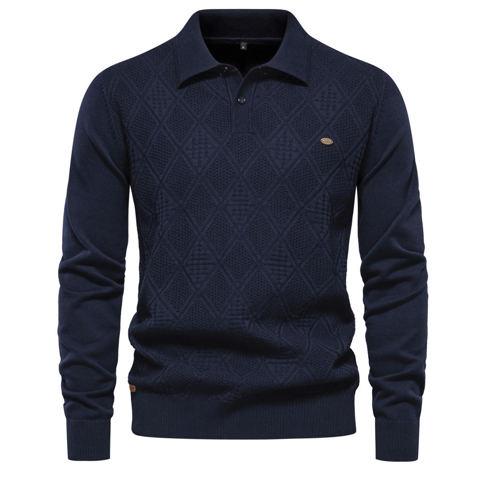 Herren Polo-Pullover mit strukturiertem Diamantmuster und klassischem Kragen