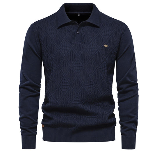 Herren Polo-Pullover mit strukturiertem Diamantmuster und klassischem Kragen R&B