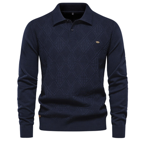 Herren Polo-Pullover mit strukturiertem Diamantmuster und klassischem Kragen R&B