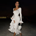 Damen Elegantes Maxikleid mit Rüschen und Knopfleiste