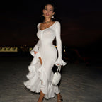Damen Elegantes Maxikleid mit Rüschen und Knopfleiste