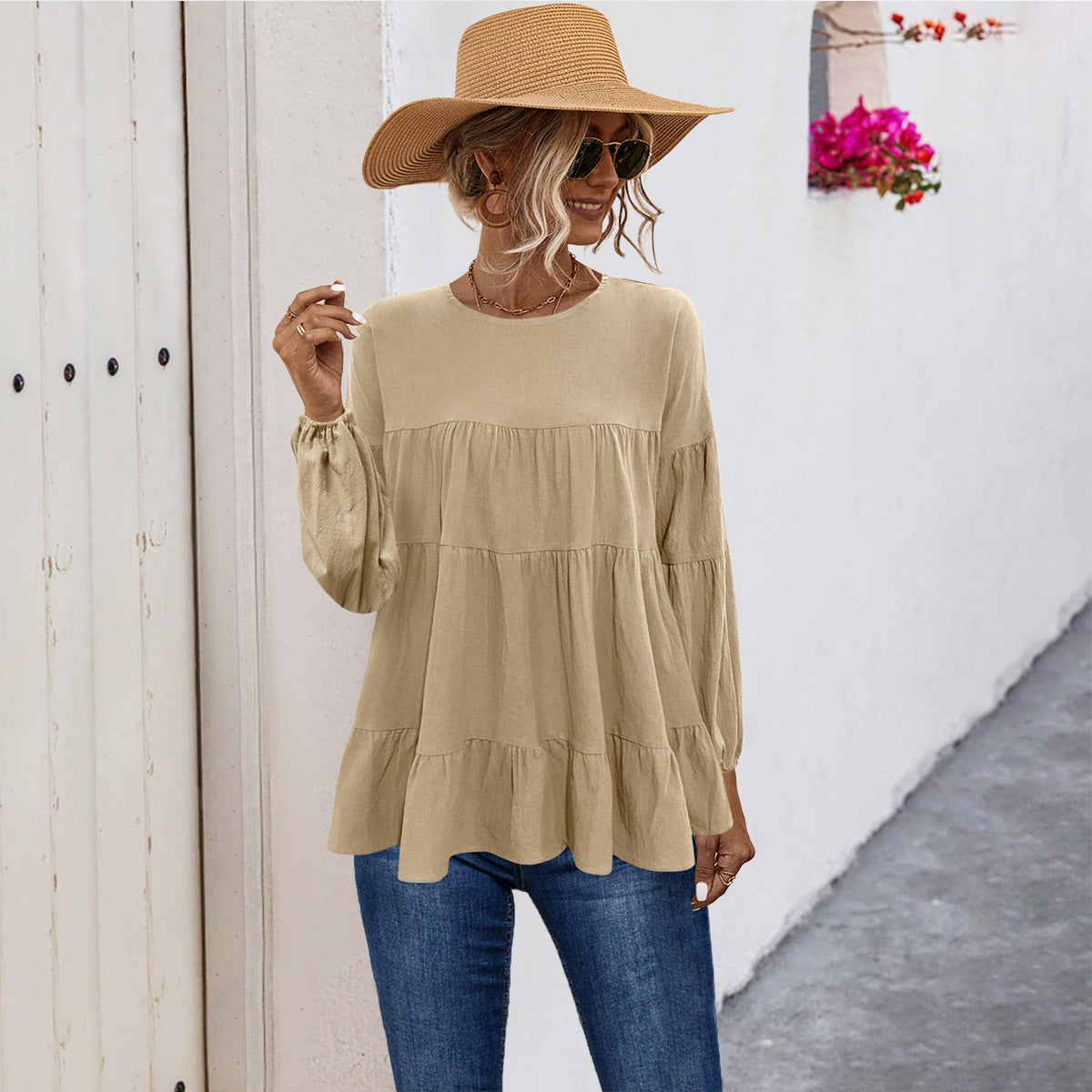 Damen lässige Tunika mit Rüschendetails und weitem Schnitt R&B