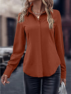 Damen elegante Satinbluse mit klassischem Kragen und zeitlosem Schnitt R&B