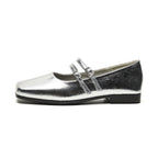 Damen elegante Ballerinas mit doppeltem Riemen und schimmerndem Obermaterial