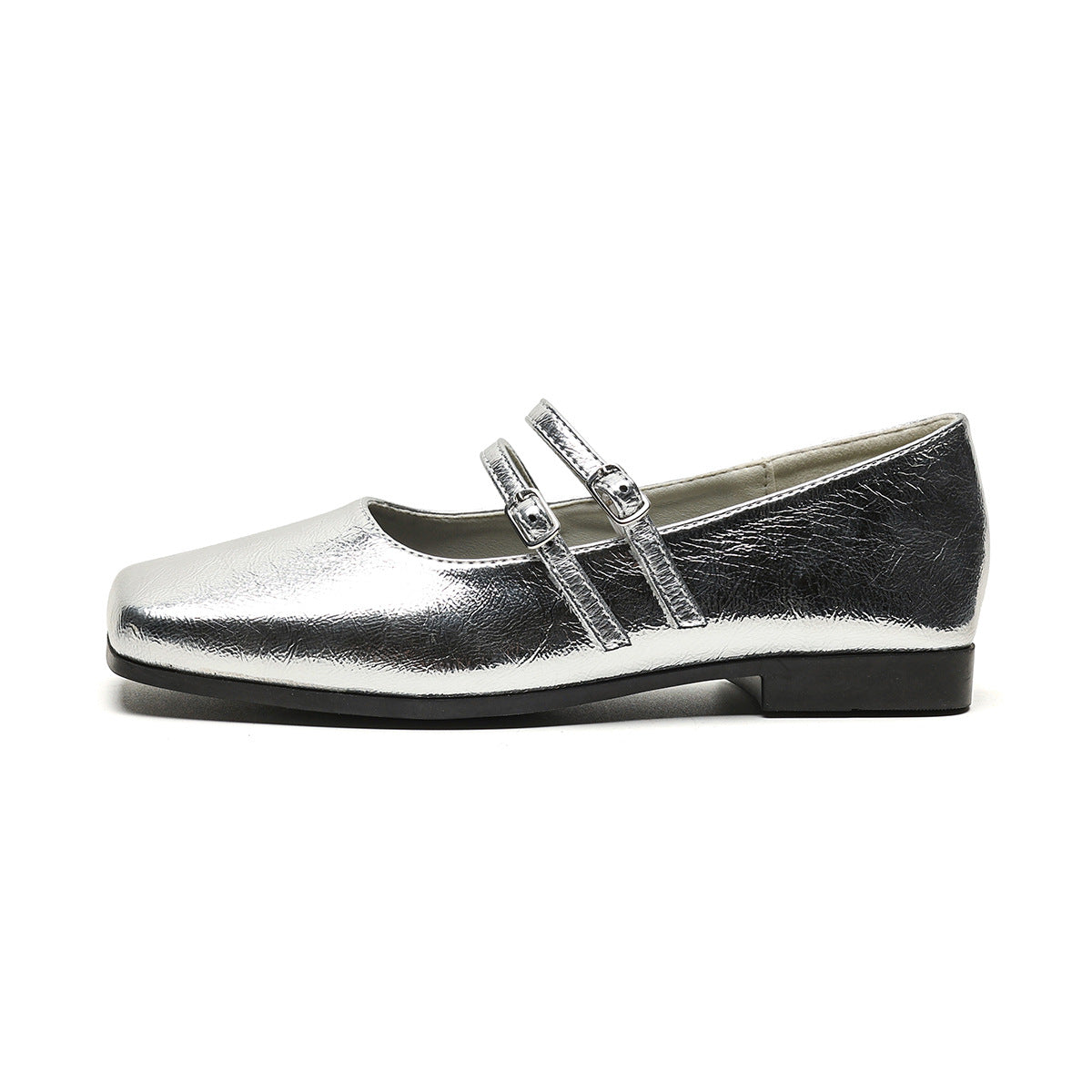 Damen elegante Ballerinas mit doppeltem Riemen und schimmerndem Obermaterial