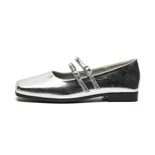 Damen elegante Ballerinas mit doppeltem Riemen und schimmerndem Obermaterial R&B