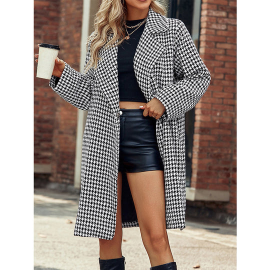 Damen Eleganter Übergangs-Mantel mit Hahnentrittmuster R&B