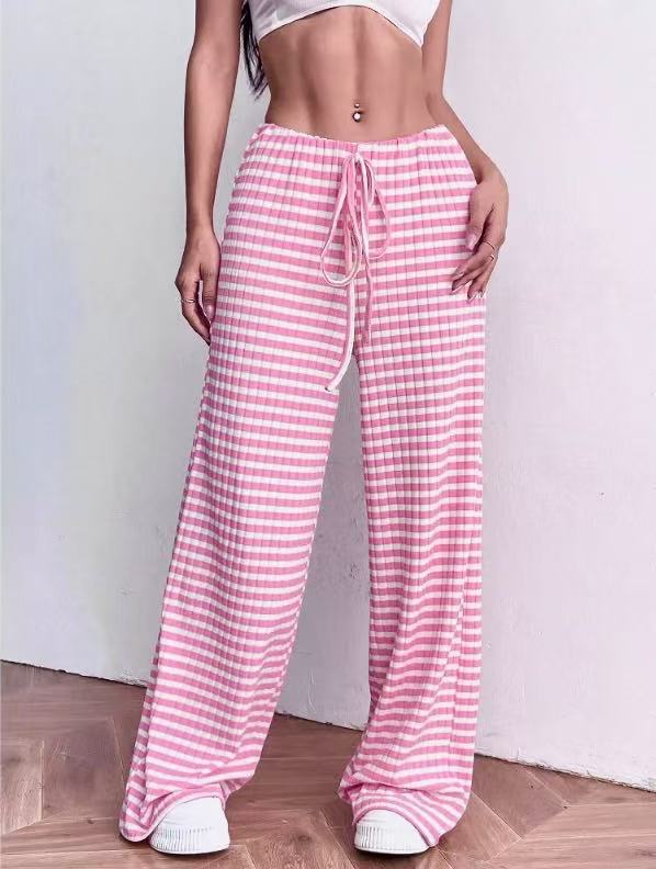 Damen weite Karohose mit elastischem Bund und verstellbarem Kordelzug R&B