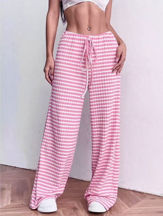 Damen weite Karohose mit elastischem Bund und verstellbarem Kordelzug R&B