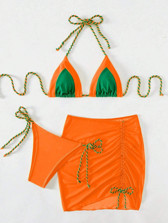 Damen Bikini-Set mit modernem Knoten-Design und figurbetontem Rock R&B