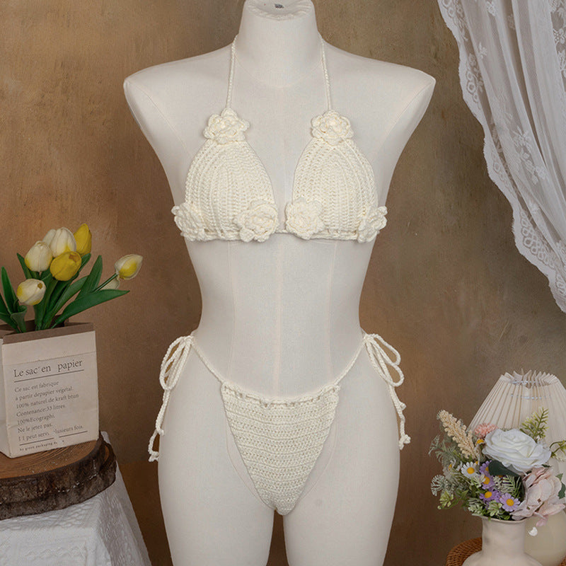 Damen Elegantes Häkel-Bikini-Set mit floralen Applikationen R&B