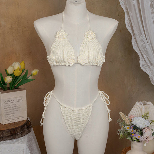Damen Elegantes Häkel-Bikini-Set mit floralen Applikationen R&B