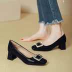 Damen elegante Blockabsatzpumps mit funkelnder Schnallenapplikation