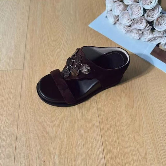 Damen elegante Keil-Pantoletten mit exklusiven Verzierungen R&B