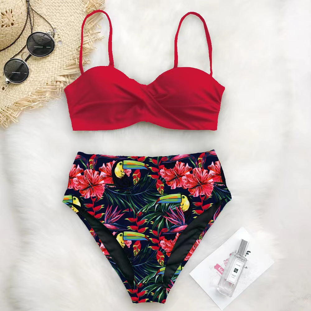 Damen Hoch tailliertes Bikini-Set mit floralem Oberteil R&B