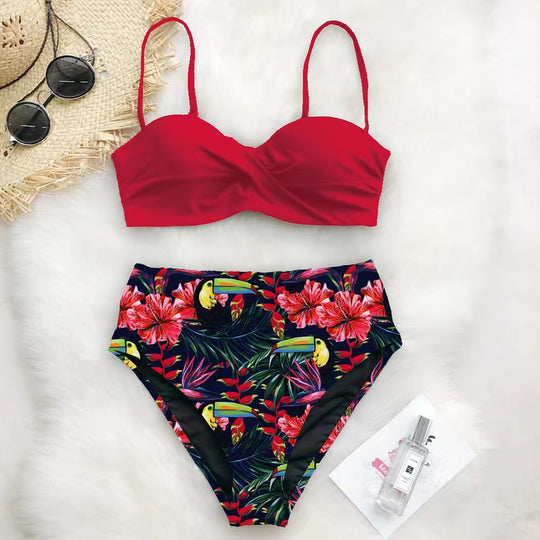 Damen Hoch tailliertes Bikini-Set mit floralem Oberteil R&B