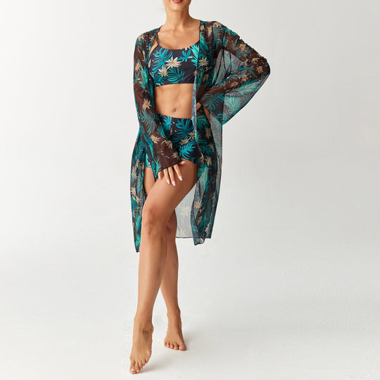 Damen Strandüberwurf mit floralem Design und hohem Schnitt R&B