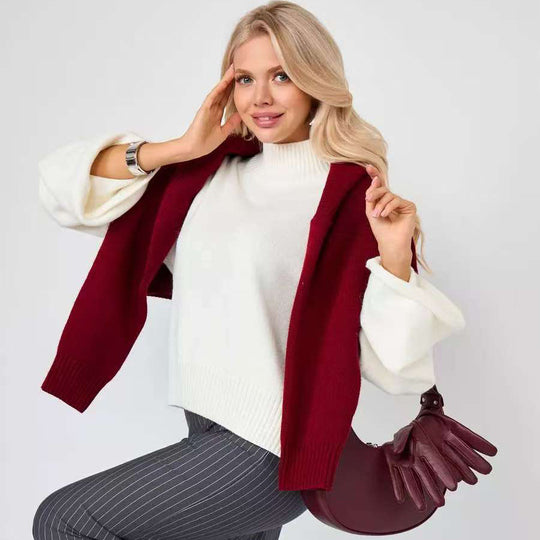 Damen Eleganter Oversized Pullover mit weitem Schnitt und Stehkragen R&B