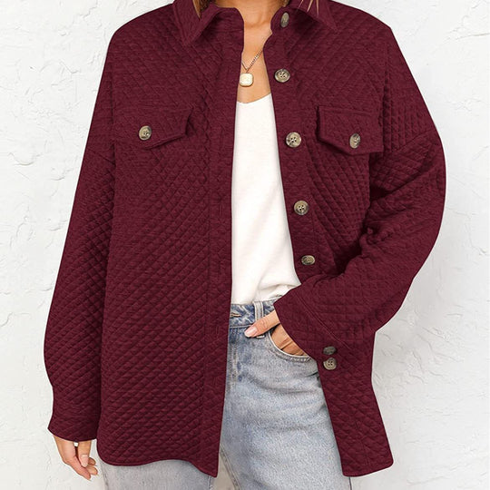 Damen gestepptes Overshirt mit Taschen und Knopfdetails R&B