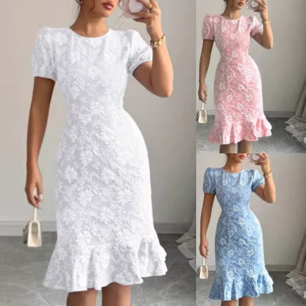 Damen Kleid mit floralem Spitzenmuster und fließendem Saum R&B