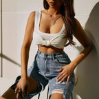 Damen Crop-Top mit dekorativem Knoten und strukturiertem Design R&B