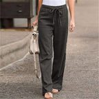 Damen nan weite Leinenhose mit Tunnelzugbund, geradem Bein und Eingrifftaschen R&B