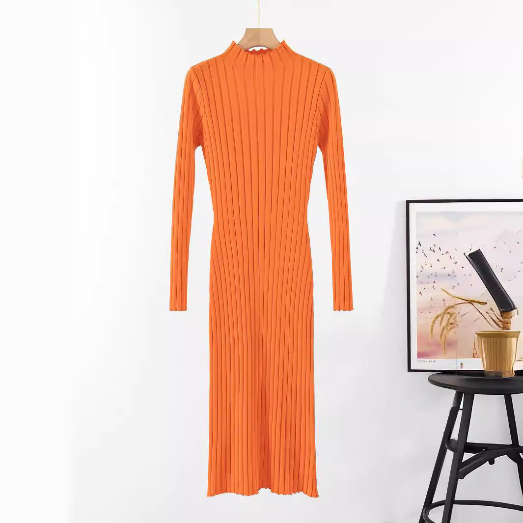 Damen Langarm-Rippstrickkleid mit hochgeschlossenem Kragen und figurbetontem Schnitt R&B