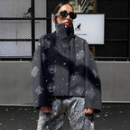 Damen Modische Oversized-Jacke mit funkelnden Applikationen R&B