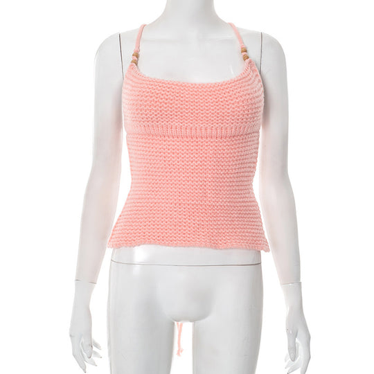 Damen luftiges Stricktop mit verstellbaren Trägern und dekorativem Saum R&B