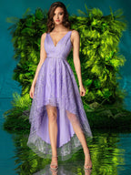 Damen Midi-Abendkleid mit schimmernder Detailverarbeitung und asymmetrischem Saum R&B
