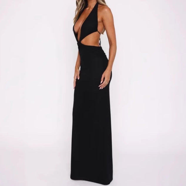 Damen Luxus Maxikleid mit tiefem V-Ausschnitt und aufregenden Cut-Out-Details R&B