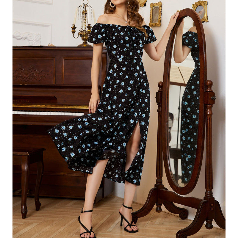 Damen Maxikleid mit voluminösen Rüschenärmeln und floralem Design R&B