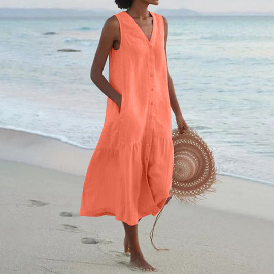 Damen Sommerliches Leinenkleid R&B
