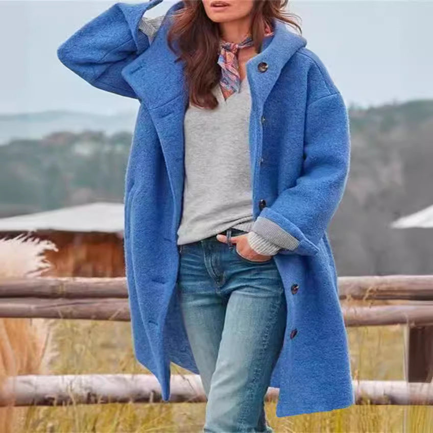 Damen Oversize-Wollmantel mit praktischen Taschen R&B