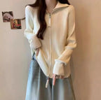 Damen Modische Strickjacke mit hohem Kragen und Reißverschluss